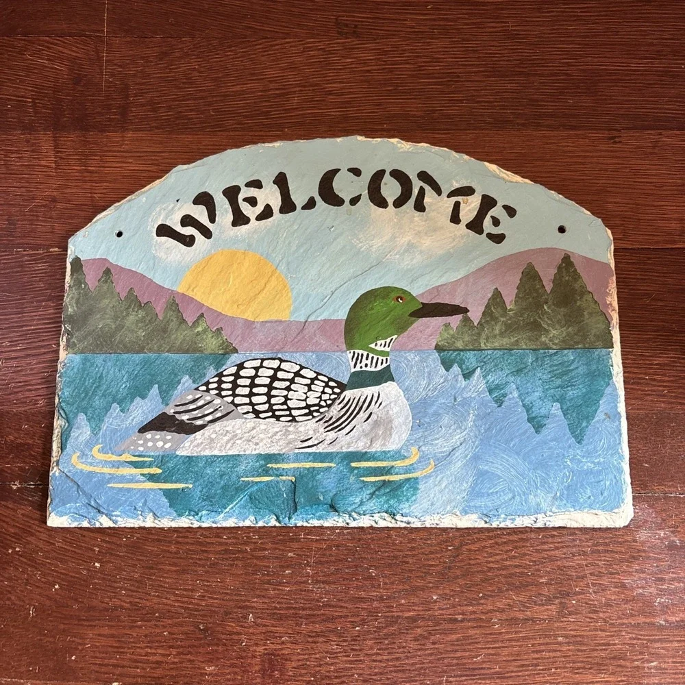 Duck Welcome Sign Hand Painted Slate Plaque Cap Code Stencil Co 14